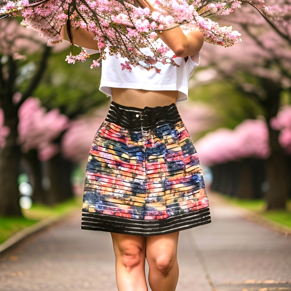 TOUCH ME mini high waisted floral watercolor puff skirt
